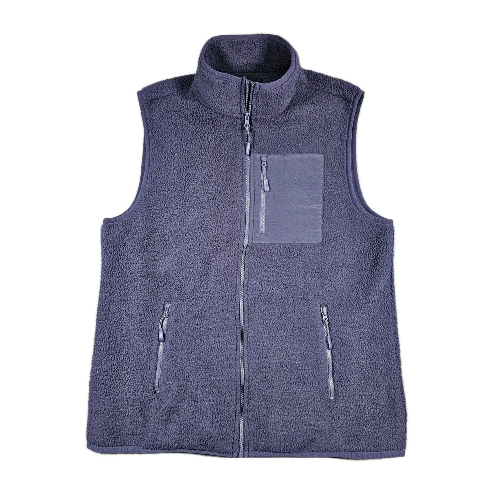 Telluride Clothing Company Mens Sherpa Fleece Vest Full Zip‎ Navy Teddy Large